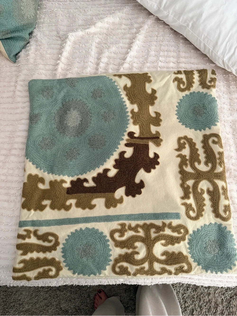 Pottery barn Decorative Throw Pillow Covers in Teal, Brown & Cream - Set of 2